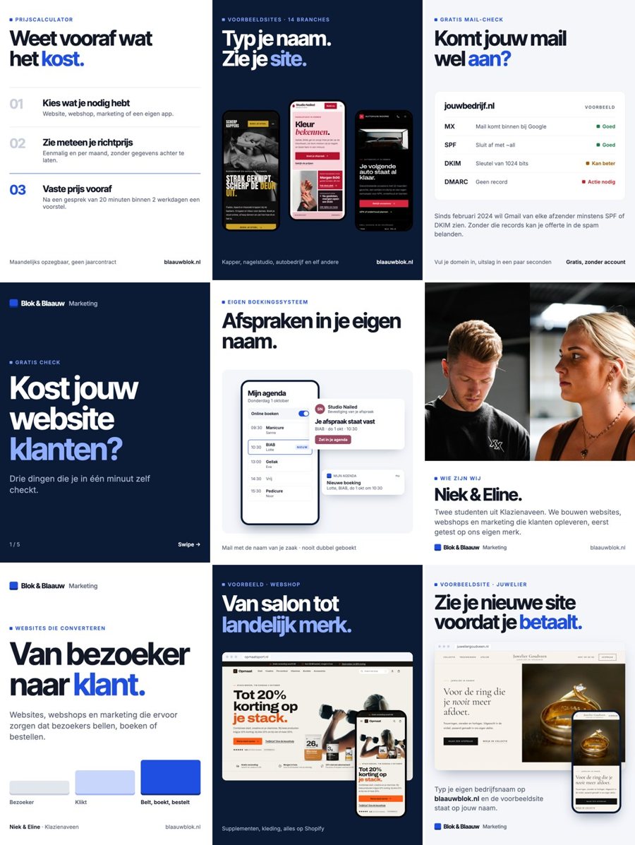 Het Instagram-raster van Blok & Blaauw op een telefoon