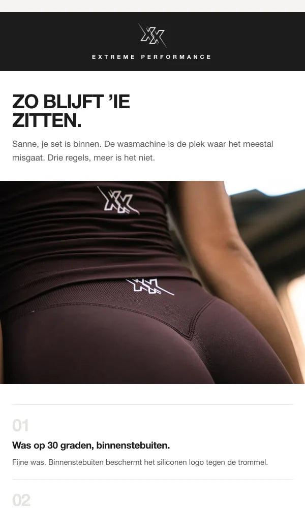 Mail na aankoop Zo blijft hij zitten, met wasadvies