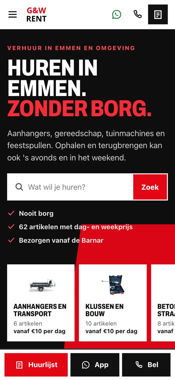 Verhuurbedrijf in Emmen: live: website en verhuurplanner